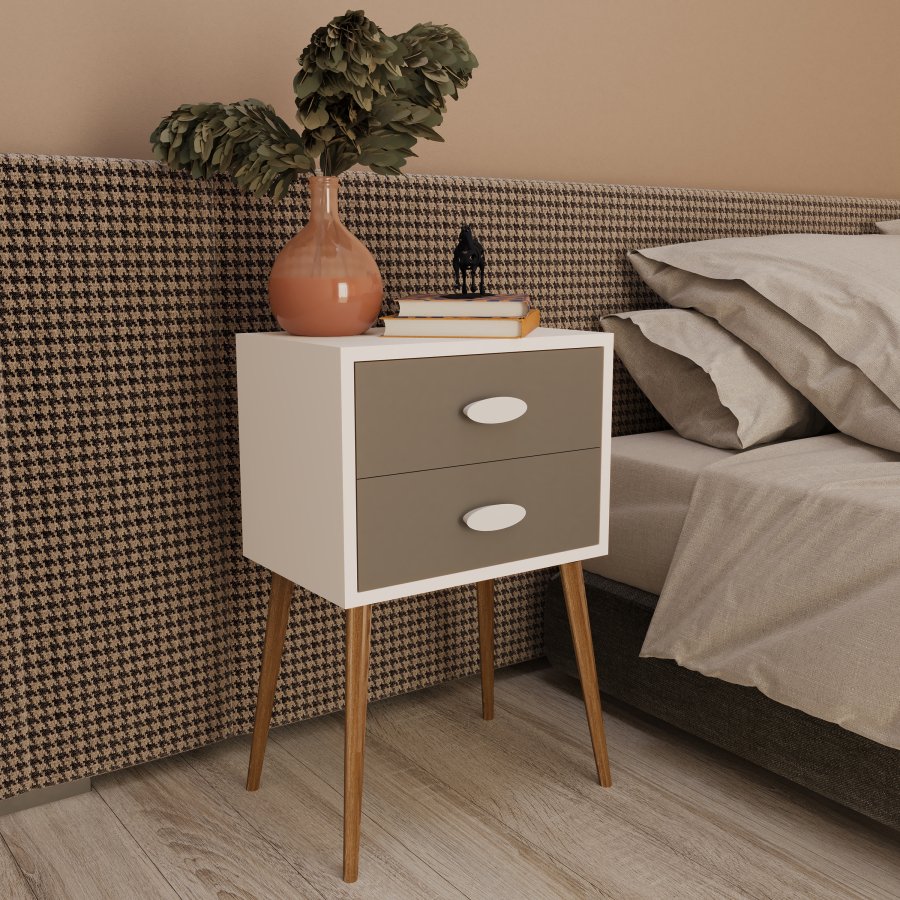 VCM NORDIC Singol XXL Nachttisch, m. 2 Schubladen - weiß/anthrazitgrau Holz (45x30)