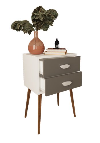 VCM NORDIC Singol XXL Nachttisch, m. 2 Schubladen - weiß/anthrazitgrau Holz (45x30)