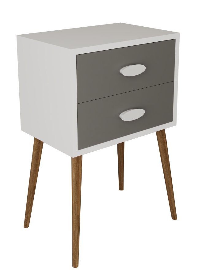 VCM NORDIC Singol XXL Nachttisch, m. 2 Schubladen - weiß/anthrazitgrau Holz (45x30)