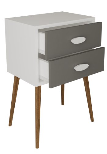 VCM NORDIC Singol XXL Nachttisch, m. 2 Schubladen - weiß/anthrazitgrau Holz (45x30)