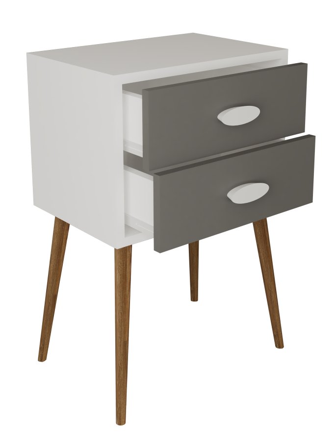 VCM NORDIC Singol XXL Nachttisch, m. 2 Schubladen - weiß/anthrazitgrau Holz (45x30)