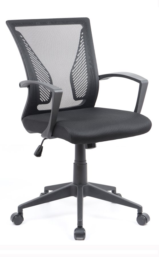 VCM NORDIC Offilo Bürostuhl, m. Armlehnen, Rollen, höhenverstellbar - schwarzes Nylonvlies, Stoff, Stahl