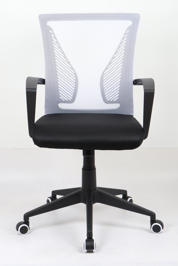 VCM NORDIC Offilo kontorstol, m. armlener, hjul, hydejusterbar - hvit nylonfleece og sort stoff/stl