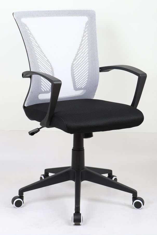 VCM NORDIC Offilo kontorstol, m. armlener, hjul, hydejusterbar - hvit nylonfleece og sort stoff/stl