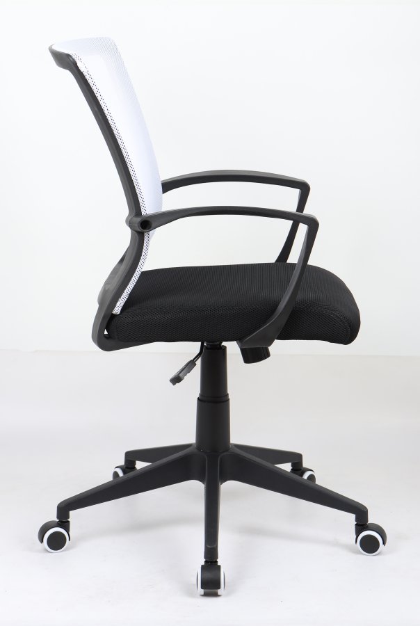 VCM NORDIC Offilo kontorstol, m. armlener, hjul, hydejusterbar - hvit nylonfleece og sort stoff/stl