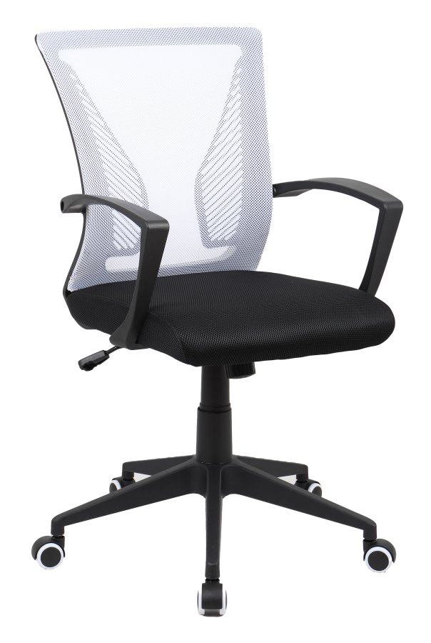 VCM NORDIC Offilo kontorstol, m. armlener, hjul, hydejusterbar - hvit nylonfleece og sort stoff/stl