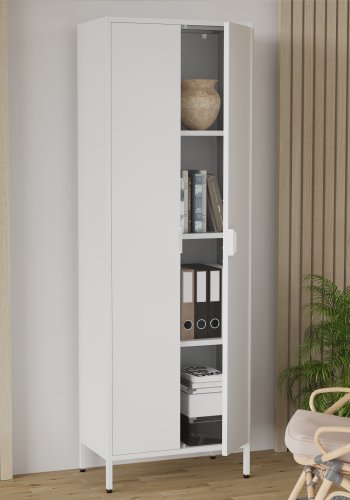 VCM NORDIC Flokas XL Schrank, m. 2 Türen und 3 Einlegeböden - weißer Stahl