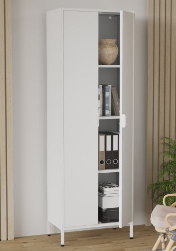 VCM NORDIC Flokas XL Schrank, m. 2 Türen und 3 Einlegeböden - weißer Stahl