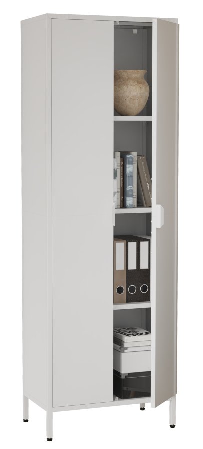 VCM NORDIC Flokas XL Schrank, m. 2 Türen und 3 Einlegeböden - weißer Stahl