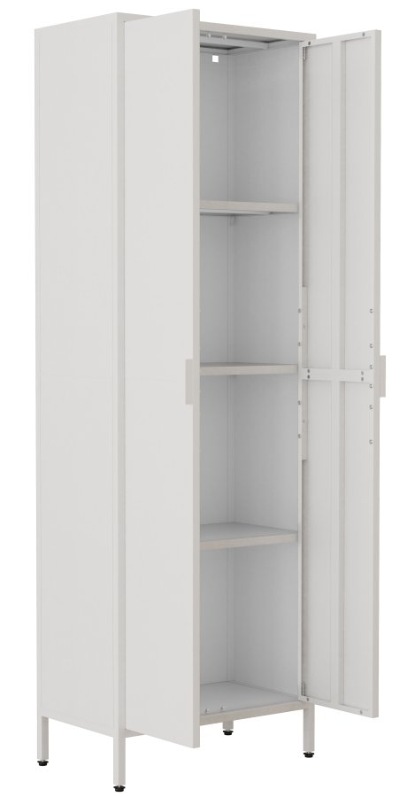 VCM NORDIC Flokas XL Schrank, m. 2 Türen und 3 Einlegeböden - weißer Stahl