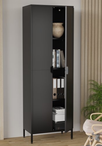 VCM NORDIC Flokas XL Schrank, m. 2 Türen und 3 Einlegeböden - schwarzer Stahl