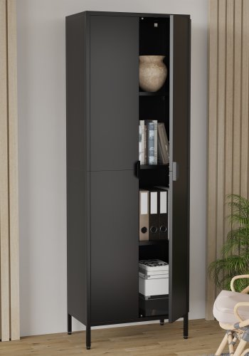 VCM NORDIC Flokas XL Schrank, m. 2 Türen und 3 Einlegeböden - schwarzer Stahl