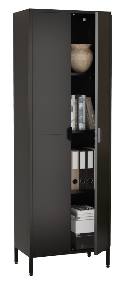 VCM NORDIC Flokas XL Schrank, m. 2 Türen und 3 Einlegeböden - schwarzer Stahl