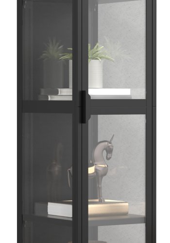 VCM NORDIC Floka XL Vitrine, m. 1 Tür und 3 Einlegeböden - Glas und schwarzer Stahl