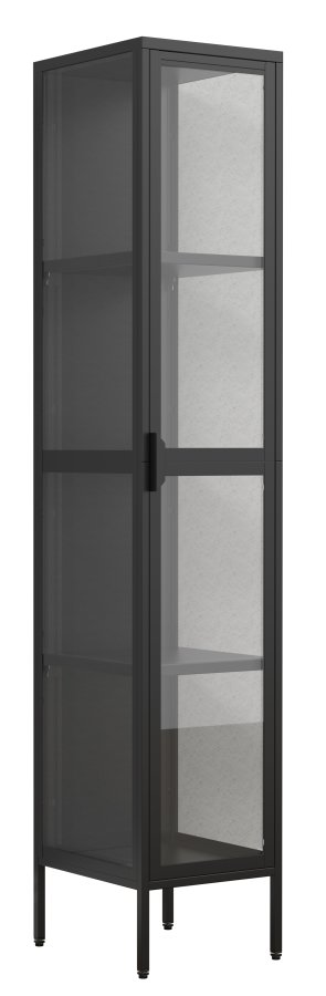 VCM NORDIC Floka XL Vitrine, m. 1 Tür und 3 Einlegeböden - Glas und schwarzer Stahl