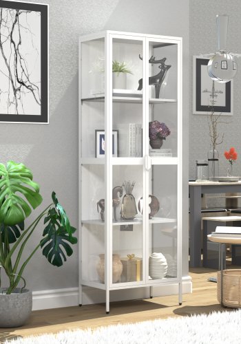 VCM NORDIC Floka XXL vitrineskap, m. 2 drer og 3 hyller - glass og hvitt stl