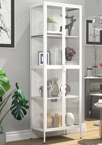 VCM NORDIC Floka XXL vitrineskap, m. 2 drer og 3 hyller - glass og hvitt stl