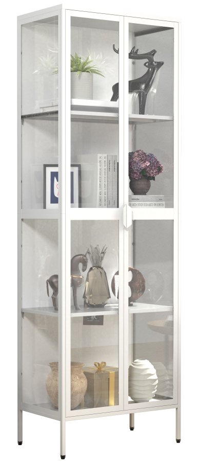 VCM NORDIC Floka XXL vitrineskap, m. 2 drer og 3 hyller - glass og hvitt stl