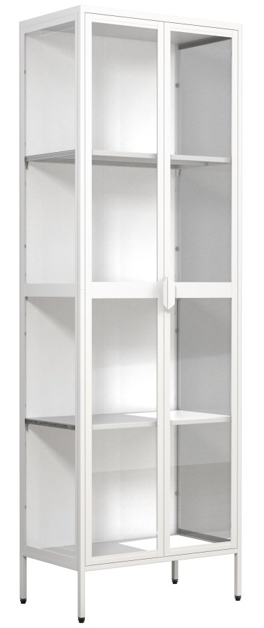 VCM NORDIC Floka XXL vitrineskap, m. 2 drer og 3 hyller - glass og hvitt stl