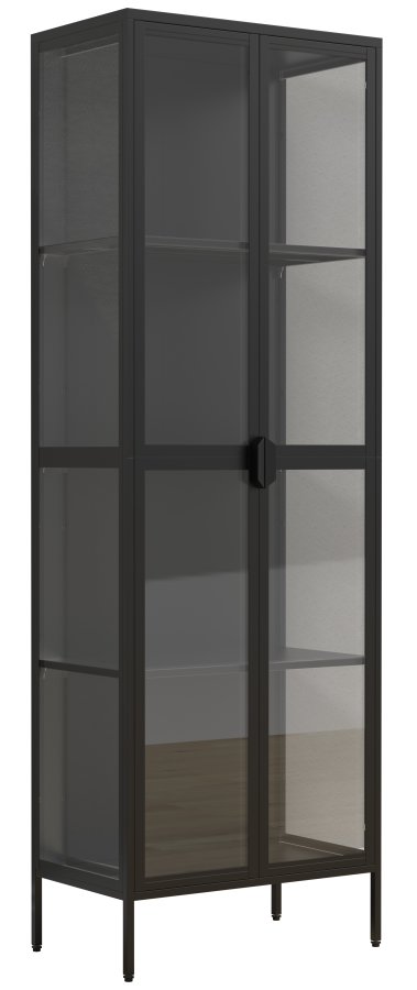 VCM NORDIC Floka XXL Vitrine, mit 2 Türen und 3 Einlegeböden - Glas und schwarzer Stahl