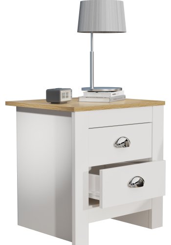 VCM NORDIC Balusa Nachttisch, m. 2 Schubladen - Weiß/Naturholz (45x40)