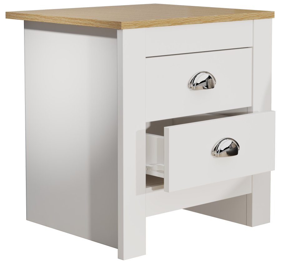 VCM NORDIC Balusa Nachttisch, m. 2 Schubladen - Weiß/Naturholz (45x40)