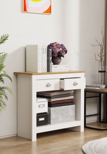 VCM NORDIC Balusa S Kommode, m. 1 Einlegeboden und 2 Schubladen - weiß/natur