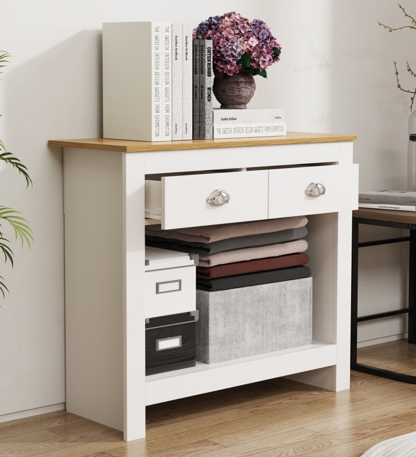 VCM NORDIC Balusa S Kommode, m. 1 Einlegeboden und 2 Schubladen - weiß/natur