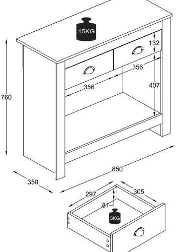 VCM NORDIC Balusa S Kommode, m. 1 Einlegeboden und 2 Schubladen - weiß/natur