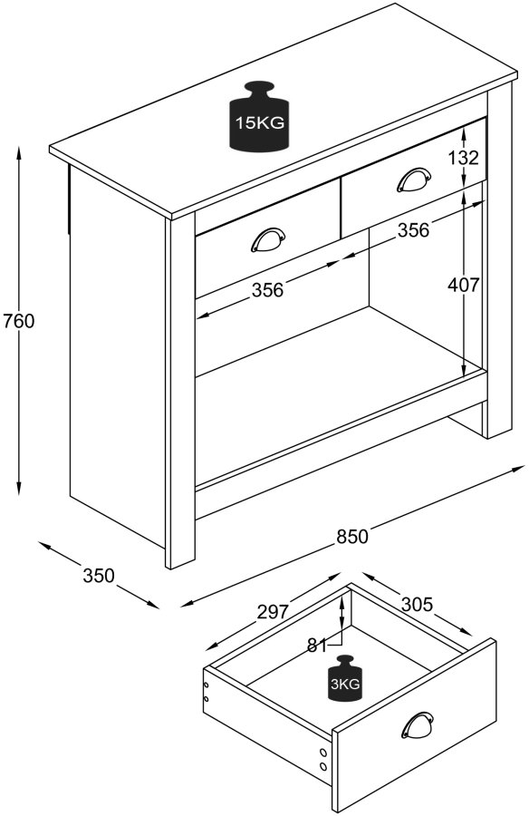 VCM NORDIC Balusa S Kommode, m. 1 Einlegeboden und 2 Schubladen - weiß/natur