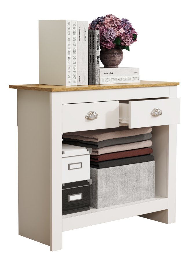 VCM NORDIC Balusa S Kommode, m. 1 Einlegeboden und 2 Schubladen - weiß/natur