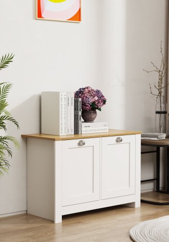 VCM NORDIC Balusa M Kommode, mit 2 Türen und 2 Einlegeböden - Weiß/Naturholz