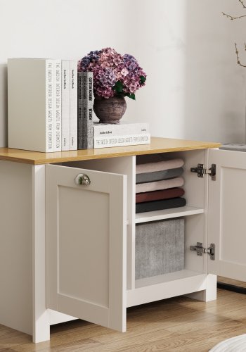 VCM NORDIC Balusa M Kommode, mit 2 Türen und 2 Einlegeböden - Weiß/Naturholz