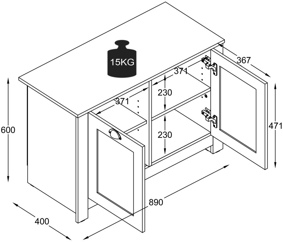 VCM NORDIC Balusa M Kommode, mit 2 Türen und 2 Einlegeböden - Weiß/Naturholz
