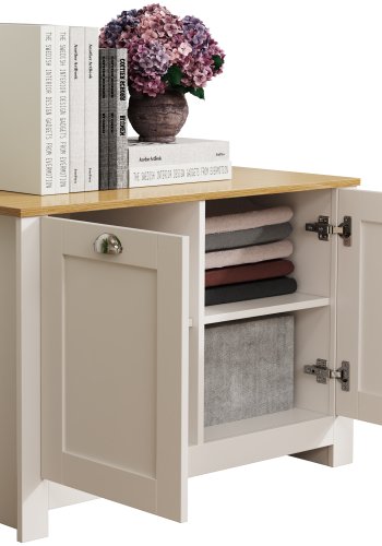 VCM NORDIC Balusa M Kommode, mit 2 Türen und 2 Einlegeböden - Weiß/Naturholz