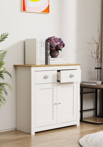 VCM NORDIC Balusa L kommode, m. 2 drer, 2 skuffer og 1 hylle - hvit/naturtre