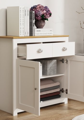 VCM NORDIC Balusa L kommode, m. 2 drer, 2 skuffer og 1 hylle - hvit/naturtre