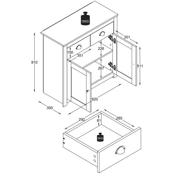 Balusa L kommode 2 lger 2 skuffer 1 hylde - hvid/natur