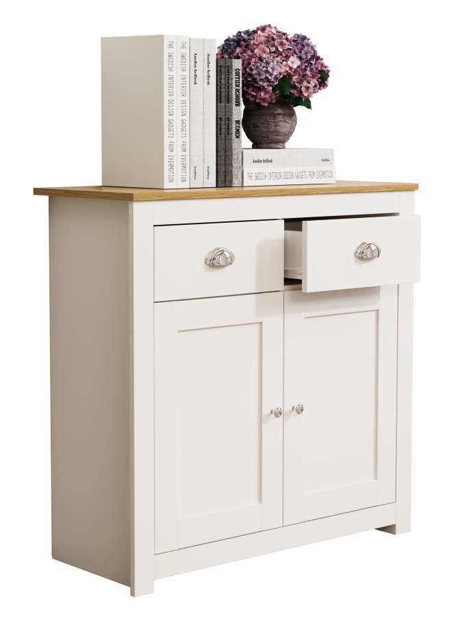 VCM NORDIC Balusa L kommode, m. 2 drer, 2 skuffer og 1 hylle - hvit/naturtre