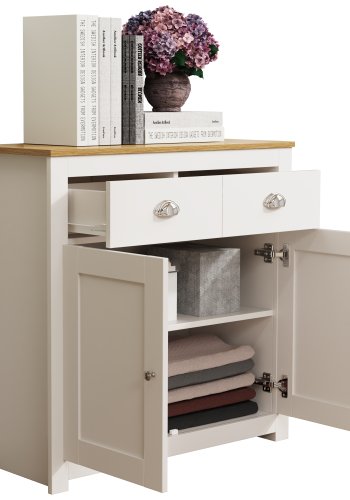 VCM NORDIC Balusa L kommode, m. 2 drer, 2 skuffer og 1 hylle - hvit/naturtre