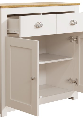 VCM NORDIC Balusa L kommode, m. 2 drer, 2 skuffer og 1 hylle - hvit/naturtre