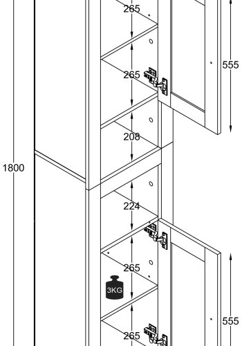 VCM NORDIC Balusa Badezimmerschrank Hoch, mit 4 Türen und 4 Einlegeböden – Weiß/Naturholz