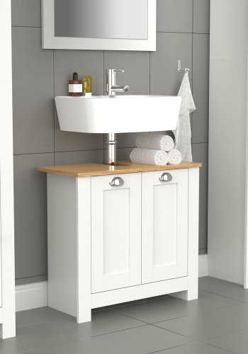 VCM NORDIC Balusa M Badezimmer-Unterschrank für Waschbecken, mit 2 Türen - Weiß/Naturholz