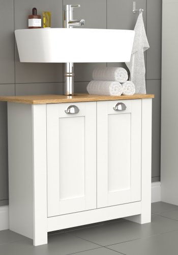 VCM NORDIC Balusa M Badezimmer-Unterschrank für Waschbecken, mit 2 Türen - Weiß/Naturholz