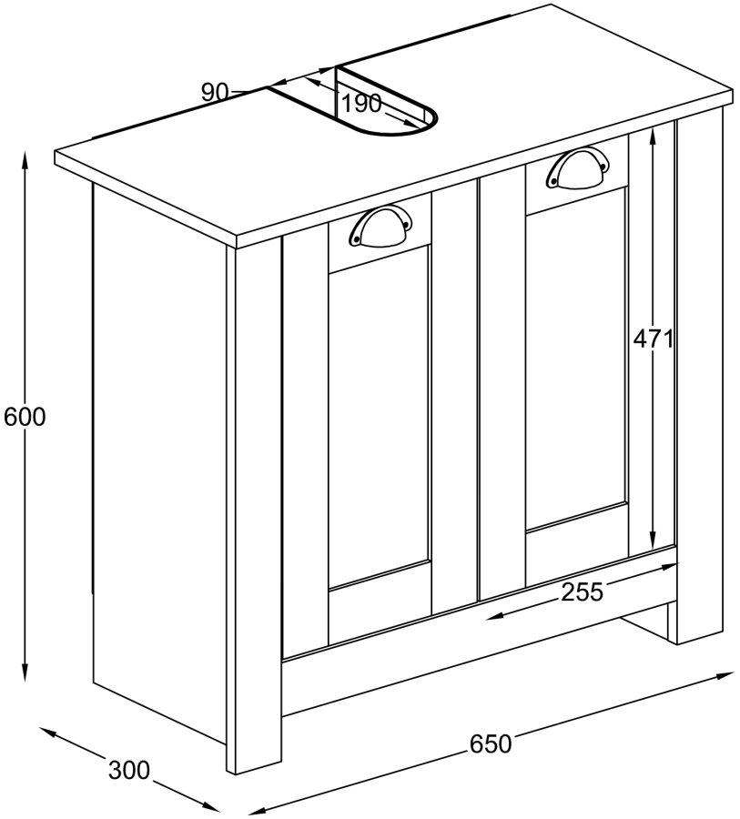 VCM NORDIC Balusa M Badezimmer-Unterschrank für Waschbecken, mit 2 Türen - Weiß/Naturholz
