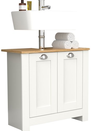 VCM NORDIC Balusa M Badezimmer-Unterschrank für Waschbecken, mit 2 Türen - Weiß/Naturholz