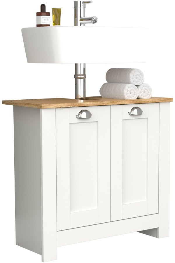 VCM NORDIC Balusa M Badezimmer-Unterschrank für Waschbecken, mit 2 Türen - Weiß/Naturholz