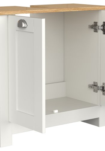 VCM NORDIC Balusa M Badezimmer-Unterschrank für Waschbecken, mit 2 Türen - Weiß/Naturholz