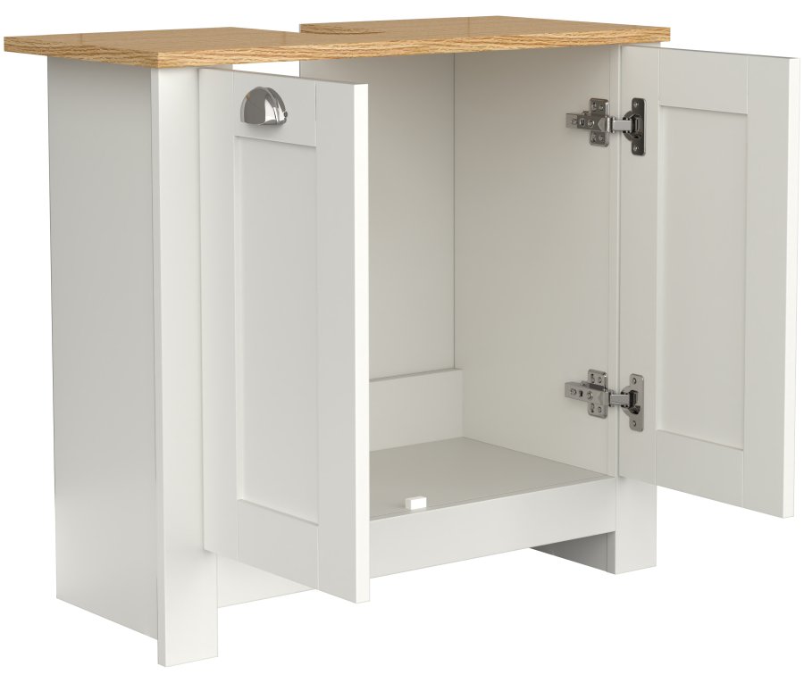 VCM NORDIC Balusa M Badezimmer-Unterschrank für Waschbecken, mit 2 Türen - Weiß/Naturholz