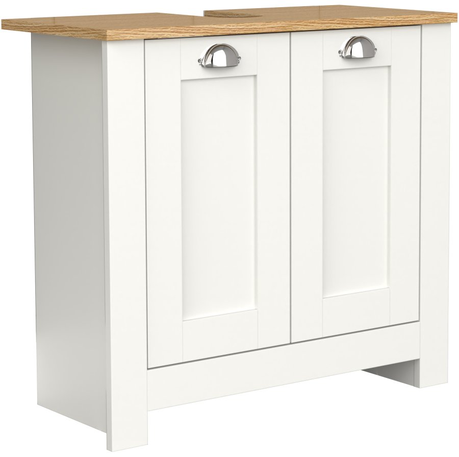 VCM NORDIC Balusa M Badezimmer-Unterschrank für Waschbecken, mit 2 Türen - Weiß/Naturholz